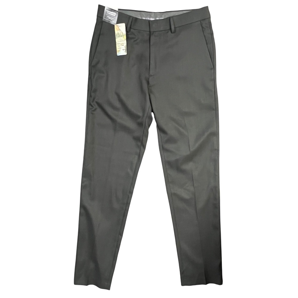 Haggar Men's Dress Pants 32x32 Slim Fit Dark Grey Houndstooth 4-Way Stretch New